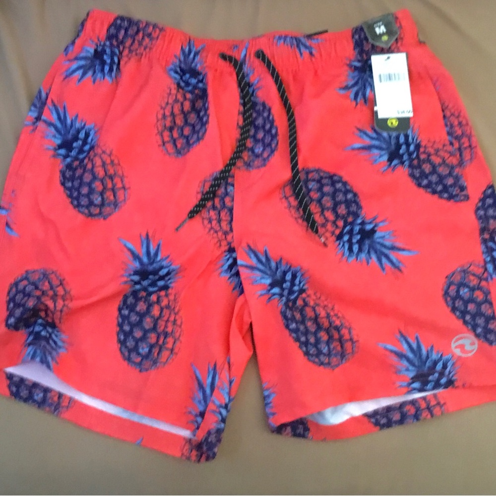 Red Pineapple Print Swim Shorts